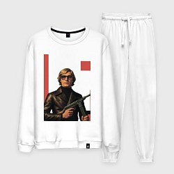 Костюм хлопковый мужской Мужчина с автоматом ретрофутуризм поп-арт 1970-е, цвет: белый