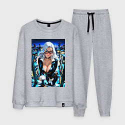 Костюм хлопковый мужской Черная кошка на крыше, цвет: меланж