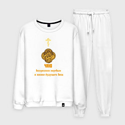 Костюм хлопковый мужской Чаю воскресения мертвым узор охра, цвет: белый