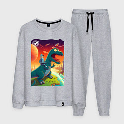 Костюм хлопковый мужской Бендер сидит верхом на тираннозавре, цвет: меланж