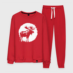 Костюм хлопковый мужской Лось в круге, цвет: красный