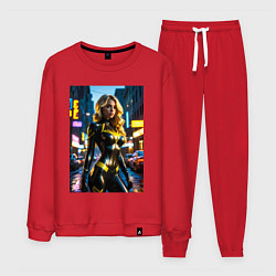 Костюм хлопковый мужской Черная Канарейка на улице города, цвет: красный