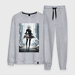 Мужской костюм Девушка-андроид с катанами посреди руин