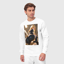 Костюм хлопковый мужской Девушка-тигрица в облегающих щортиках, цвет: белый — фото 2