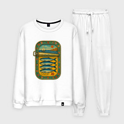 Костюм хлопковый мужской Консервы - сардины и море, цвет: белый