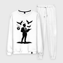 Костюм хлопковый мужской Учитель с символами, цвет: белый