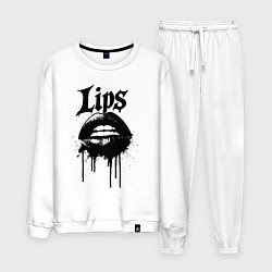 Костюм хлопковый мужской Черные потекшие губы, цвет: белый