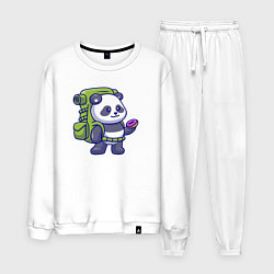 Костюм хлопковый мужской Панда путешественник, цвет: белый