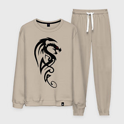 Костюм хлопковый мужской Дракон стильный трайбл, цвет: миндальный