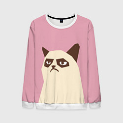 Свитшот мужской Grumpy cat pink, цвет: 3D-белый