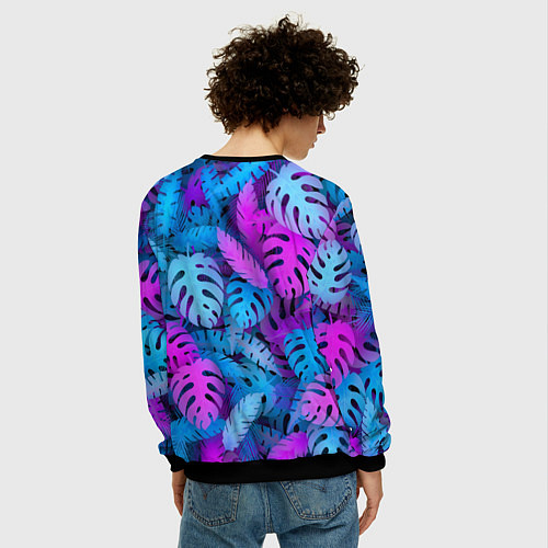 Мужской свитшот Сине-розовые тропики / 3D-Черный – фото 4