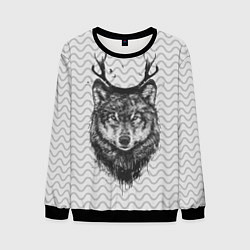 Свитшот мужской Рогатый волк, цвет: 3D-черный