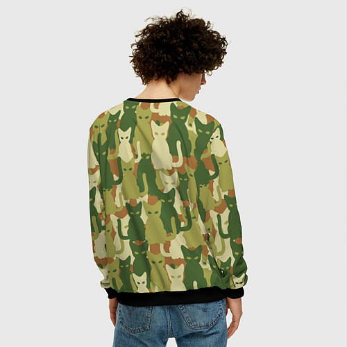 Мужской свитшот Камуфляж- зелёные кошки / 3D-Черный – фото 4