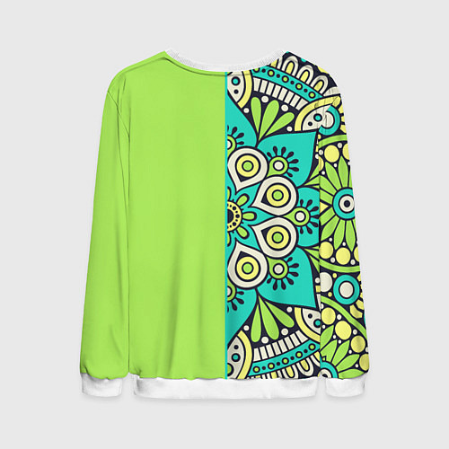 Мужской свитшот Салатовый цветок мандалы / 3D-Белый – фото 2