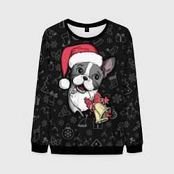 Свитшот мужской Merry Christmas - french bulldog, цвет: 3D-черный