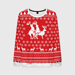 Свитшот мужской Свитер с оленями красный, цвет: 3D-белый