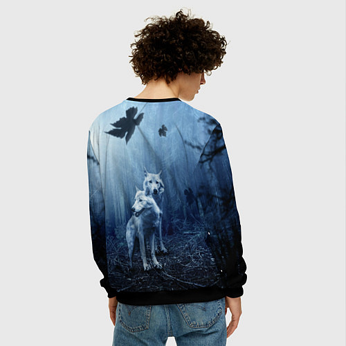 Мужской свитшот Волки в тёмном лесу / 3D-Черный – фото 4