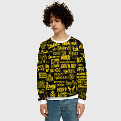 Свитшот мужской Логотипы рок групп GOLD, цвет: 3D-белый — фото 2