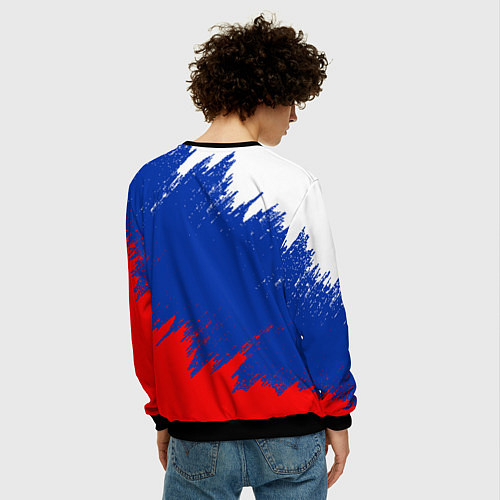 Мужской свитшот РОССИЯ ТРИКОЛОР / 3D-Черный – фото 4