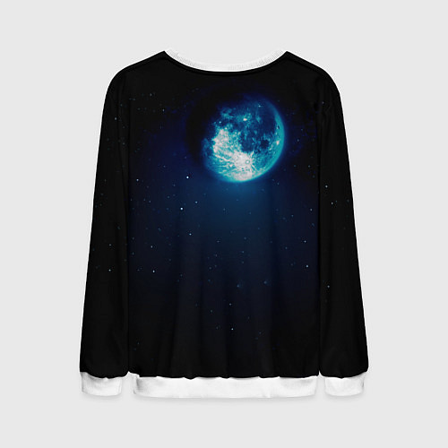 Мужской свитшот Кот силуэт луна ночь звезды / 3D-Белый – фото 2