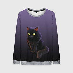 Мужской свитшот Черный кот на фиолетовом