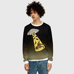 Свитшот мужской НЛО похищает динозавров, цвет: 3D-белый — фото 2