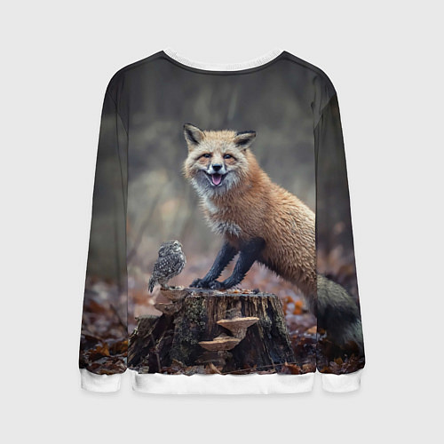 Мужской свитшот Лисица и птичка / 3D-Белый – фото 2