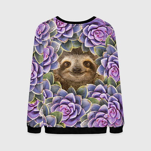 Мужской свитшот Ленивец среди цветов / 3D-Черный – фото 2