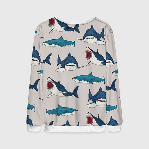 Мужской свитшот Кровожадные акулы паттерн / 3D-Белый – фото 2