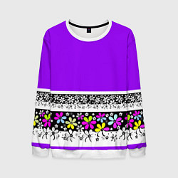Свитшот мужской Яркий фиолетовый цветочный, цвет: 3D-белый