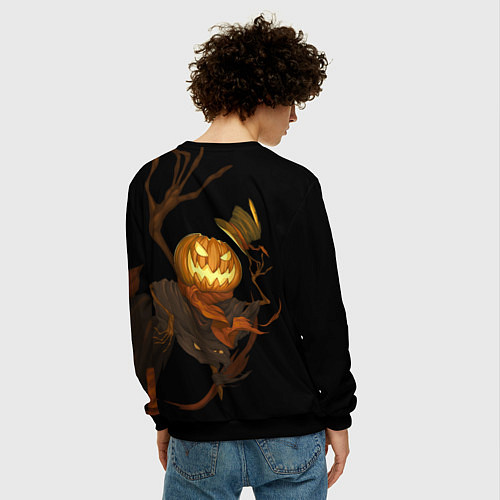 Мужской свитшот Приветливая тыква на Хэллоуин / 3D-Черный – фото 4