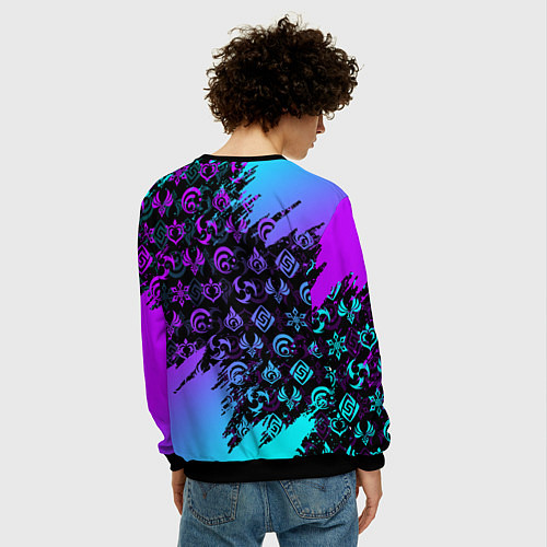 Мужской свитшот GENSHIN NEON PATTERN SYMBOL НЕОН ЭМБЛЕМЫ / 3D-Черный – фото 4