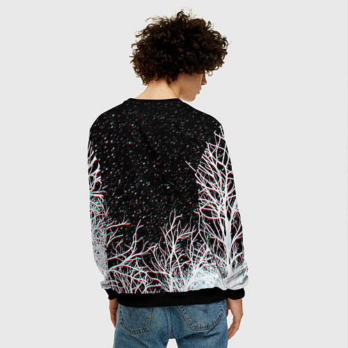 Мужской свитшот СИРЕНОГОЛОВЫЙ ГЛИТЧ ЛЕС, КОСМОС / 3D-Черный – фото 4