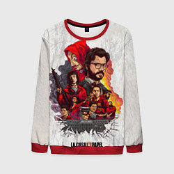 Свитшот мужской Бумажный дом на бумажном фоне герои и злодеи, цвет: 3D-красный