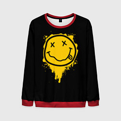 Свитшот мужской NIRVANA LOGO SMILE, БРЫЗГИ КРАСОК, цвет: 3D-красный