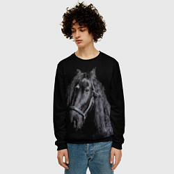 Свитшот мужской Лошадь на черном фоне, цвет: 3D-черный — фото 2