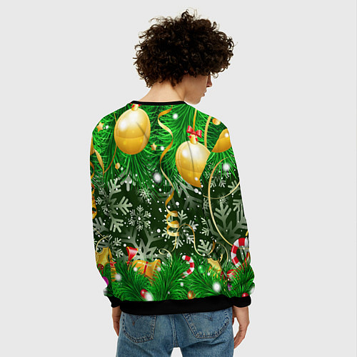Мужской свитшот Новогоднее Настроение Елка / 3D-Черный – фото 4