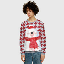 Свитшот мужской Белый мишка в шапочке и шарфе, цвет: 3D-меланж — фото 2