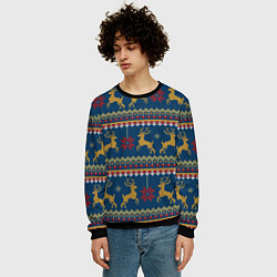 Свитшот мужской Новогодний свитер c оленями 3, цвет: 3D-черный — фото 2