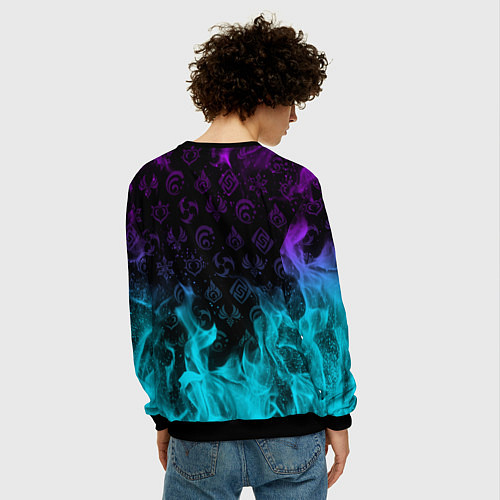 Мужской свитшот GENSHIN IMPACT ГЕРОИНИ В НЕОНОВОМ ОГНЕ NEON FIRE / 3D-Черный – фото 4