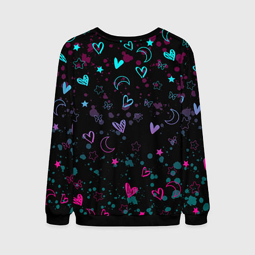 Мужской свитшот ГЕНШИН ИМПАКТ ЛЮМИН, НЕОНОВЫЕ СЕРДЕЧКИ / 3D-Черный – фото 2
