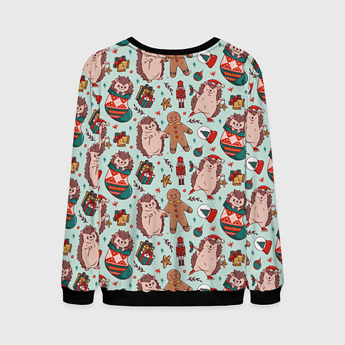 Мужской свитшот Новогодний ёжик и щелкунчик / 3D-Черный – фото 2