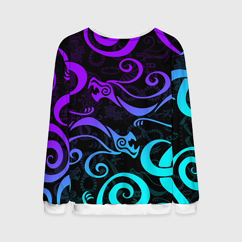 Мужской свитшот НЕОНОВОЕ ТАТУ ДРАКЕНА УЗОР / 3D-Белый – фото 2