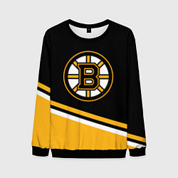 Свитшот мужской Бостон Брюинз, Boston Bruins Диагональные полосы, цвет: 3D-черный