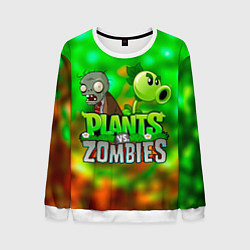 Свитшот мужской Plants vs Zombies горохострел и зомби, цвет: 3D-белый