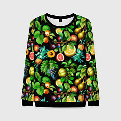 Свитшот мужской Сочные фрукты - персик, груша, слива, ананас, цвет: 3D-черный