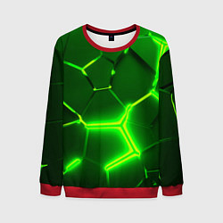 Свитшот мужской 3D ПЛИТЫ НЕОН NEON GREEN HEXAGON РАЗЛОМ, цвет: 3D-красный