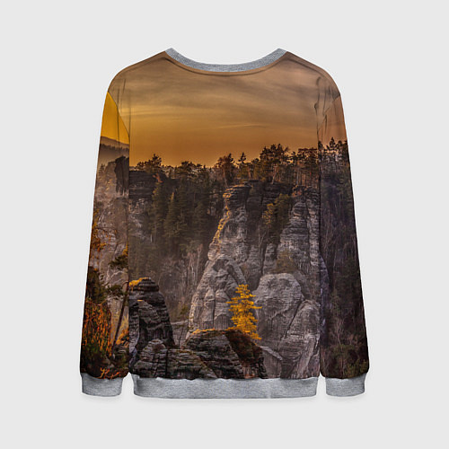 Мужской свитшот ГОРЫ И ЛЕС НА ЗАКАТЕ / 3D-Меланж – фото 2