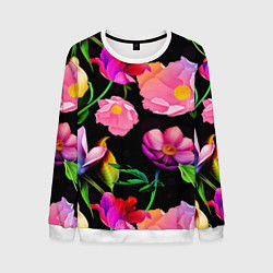Свитшот мужской Цветочный узор Floral pattern, цвет: 3D-белый
