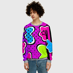 Свитшот мужской Яркий абстрактный узор в стиле 90х, неоновые цвета, цвет: 3D-меланж — фото 2
